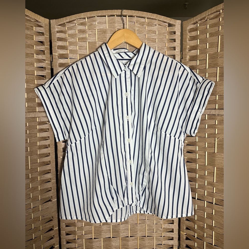 Talbots Twist Hem Nautical Stripe Shirt Top - Size Medium - Picture 2 of 10
